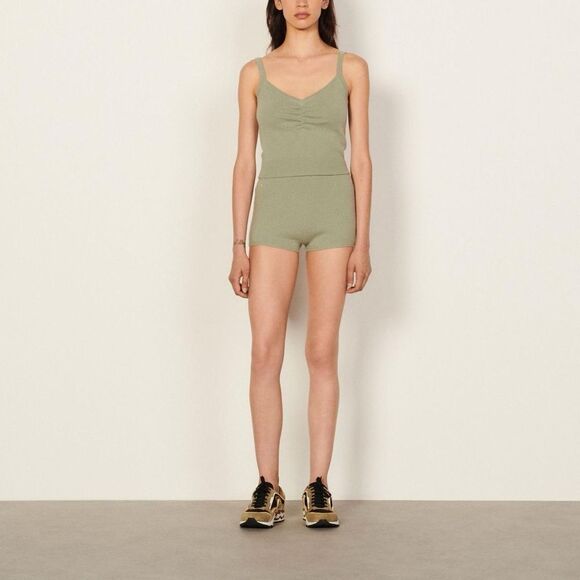 $136 Sandro Soft Wool Olive Green Cream Sweater Tank Top Shirt Large Women's 3 - Picture 6 of 8